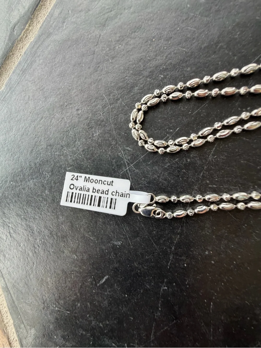14kt. White Gold Mooncut Ovalia  Bead Chain Necklace  24” long